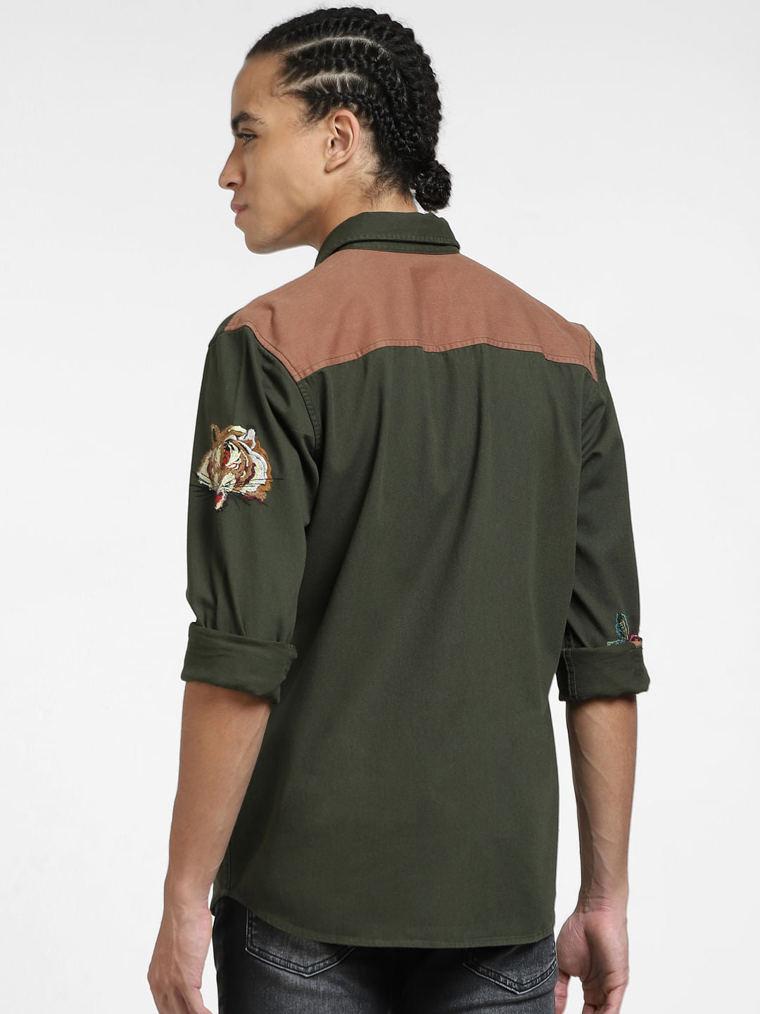 Deep Green Embroidered Full Sleeves Shirt