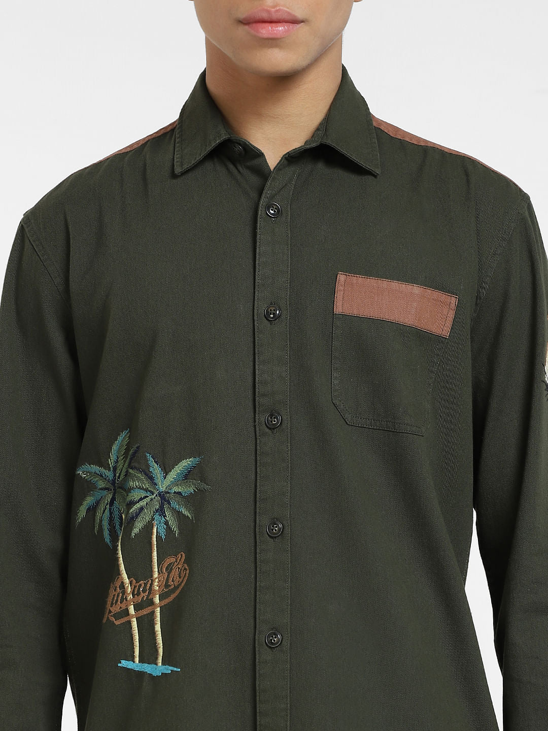 Deep Green Embroidered Full Sleeves Shirt