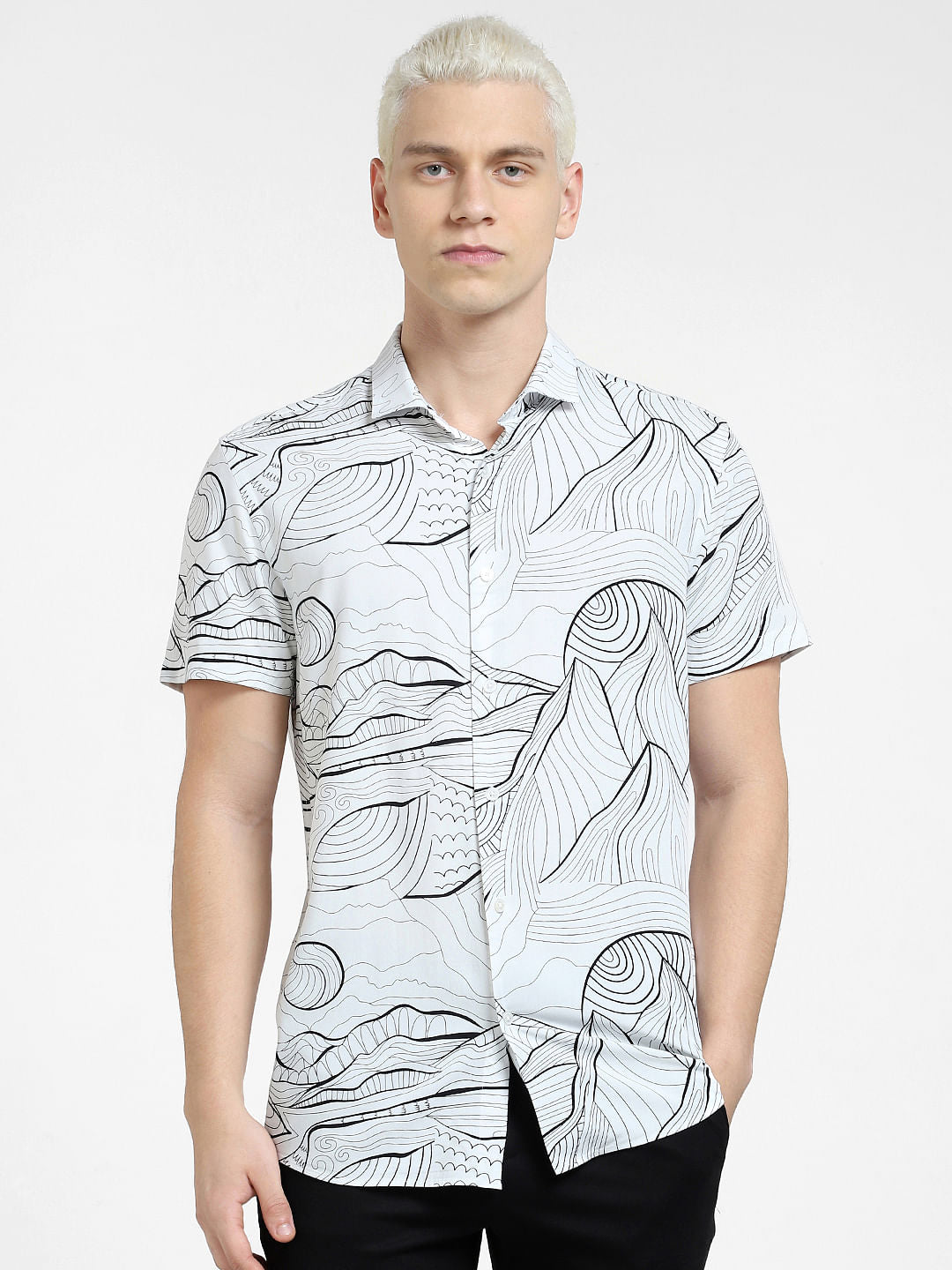 White Printed Short Sleeves Shirt