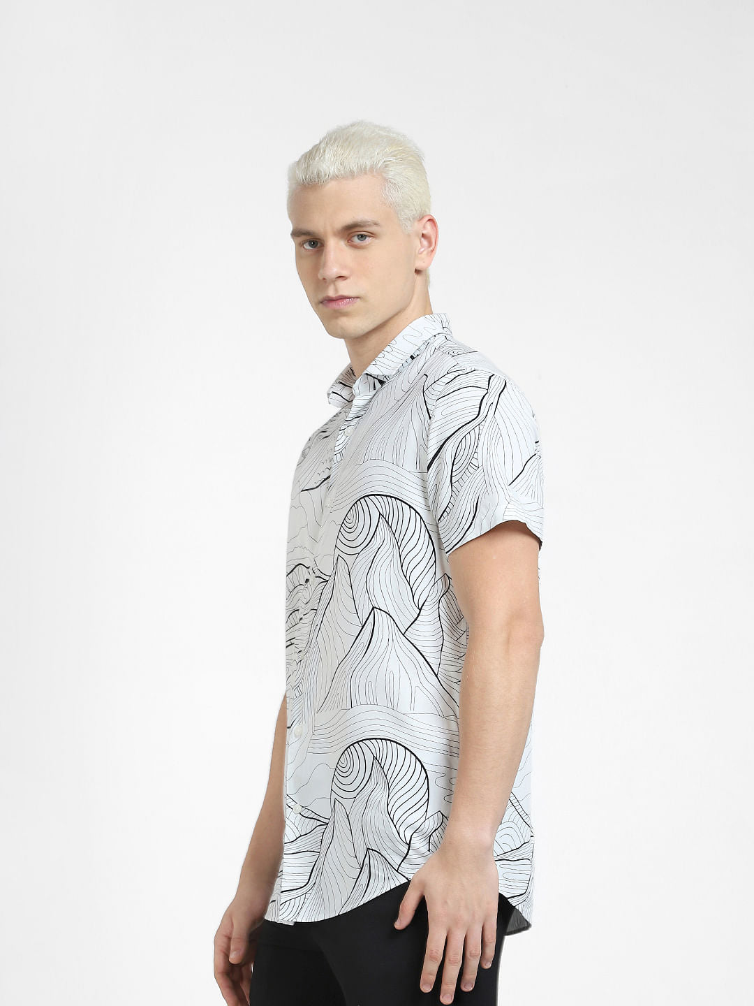 White Printed Short Sleeves Shirt