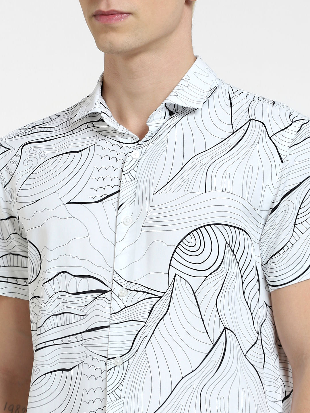 White Printed Short Sleeves Shirt
