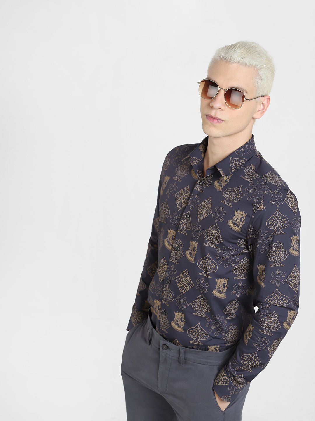 Black Printed Full Sleeves Shirt - S