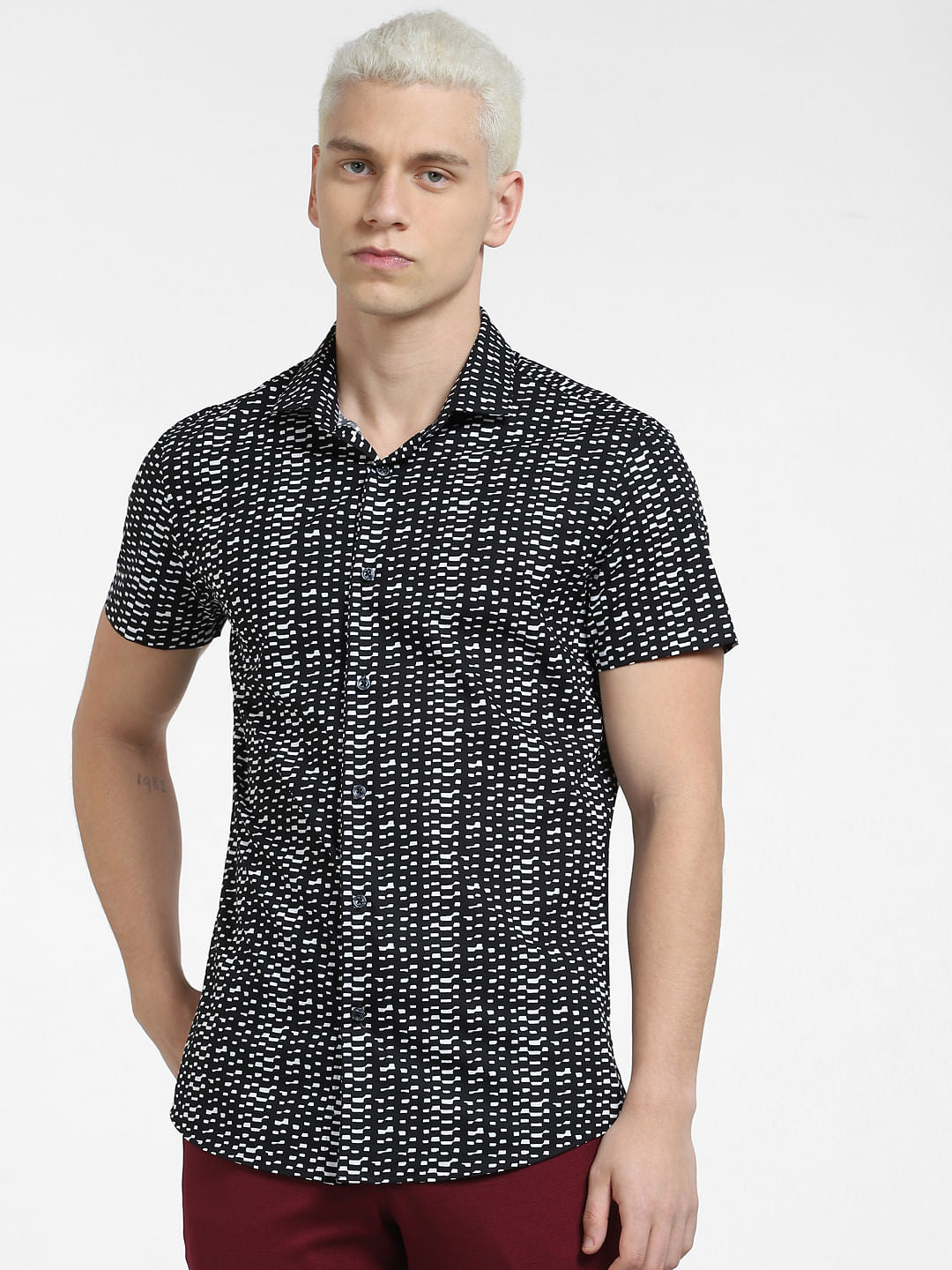 Black Printed Short Sleeves Shirt