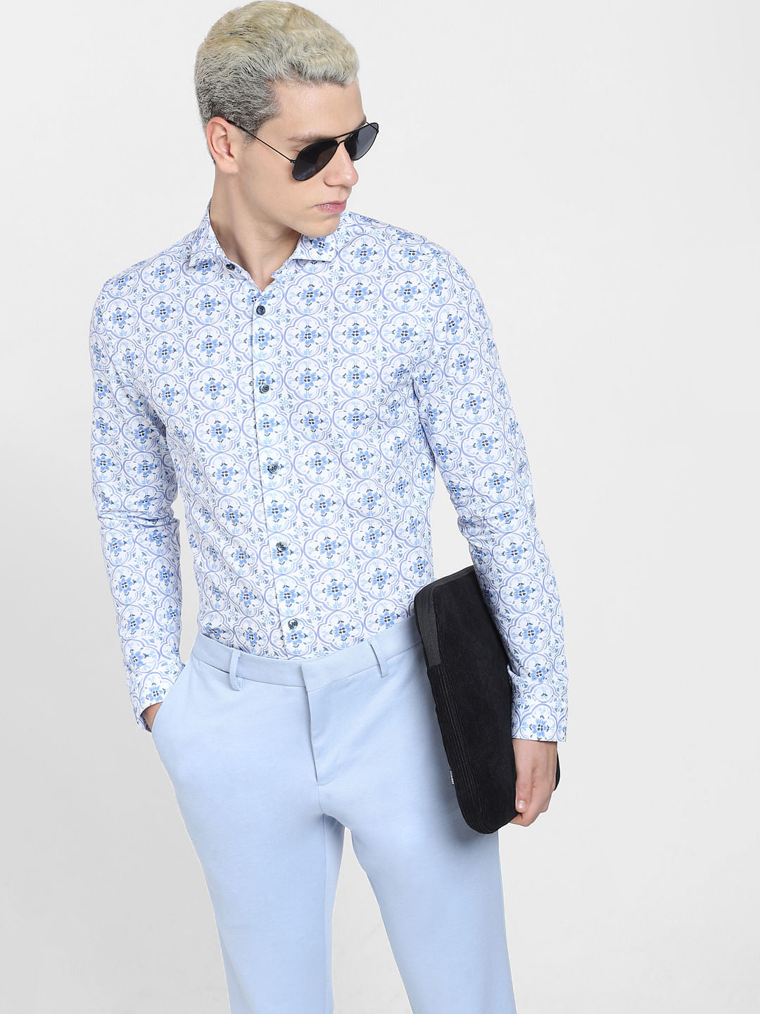 Blue Printed Full Sleeves Shirt