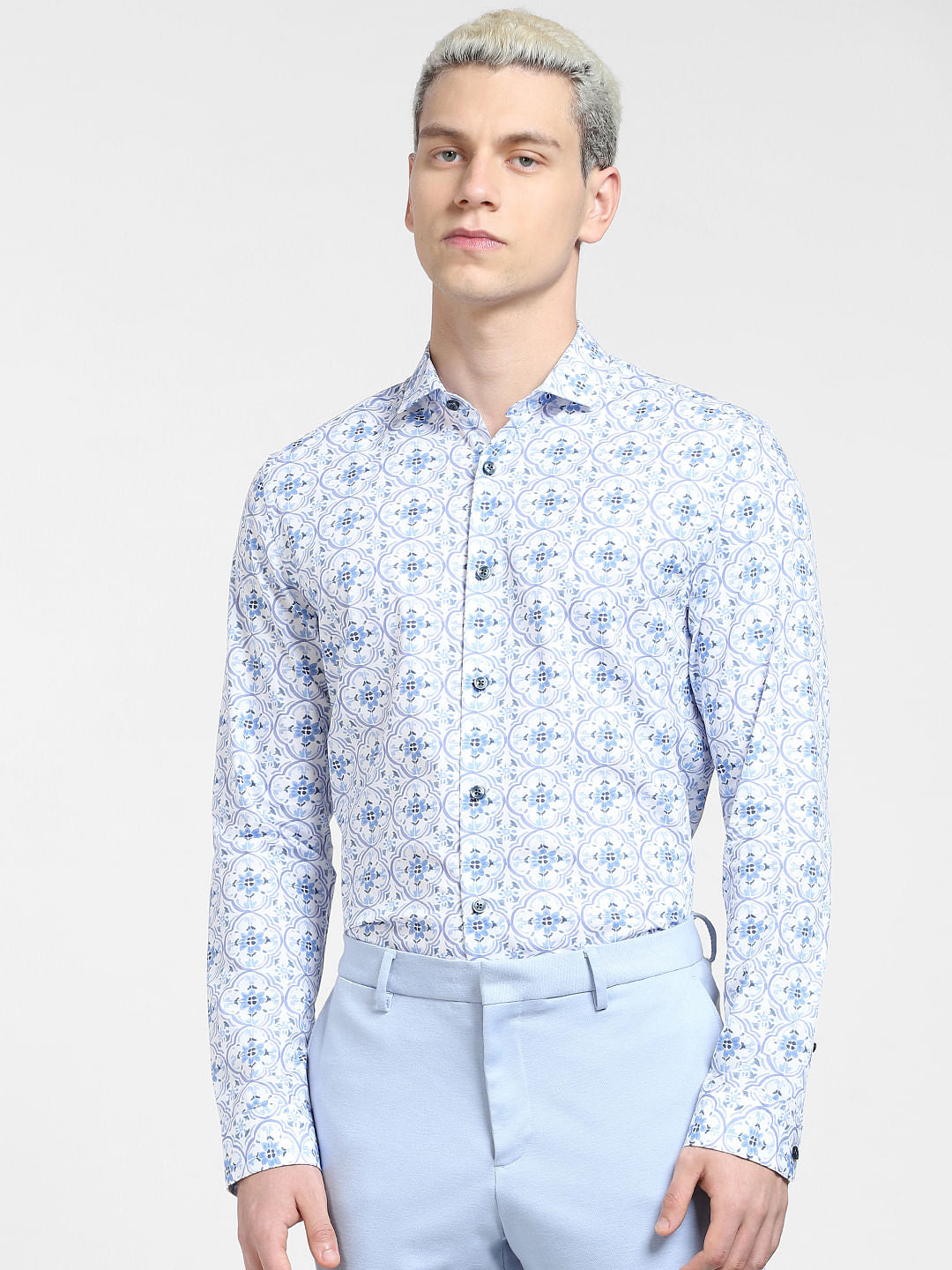 Blue Printed Full Sleeves Shirt