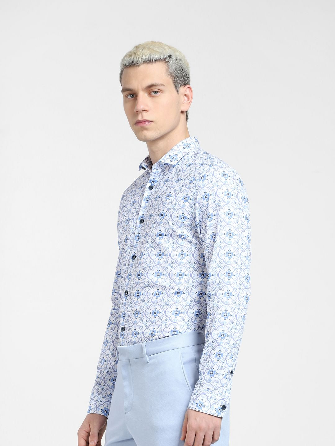 Blue Printed Full Sleeves Shirt