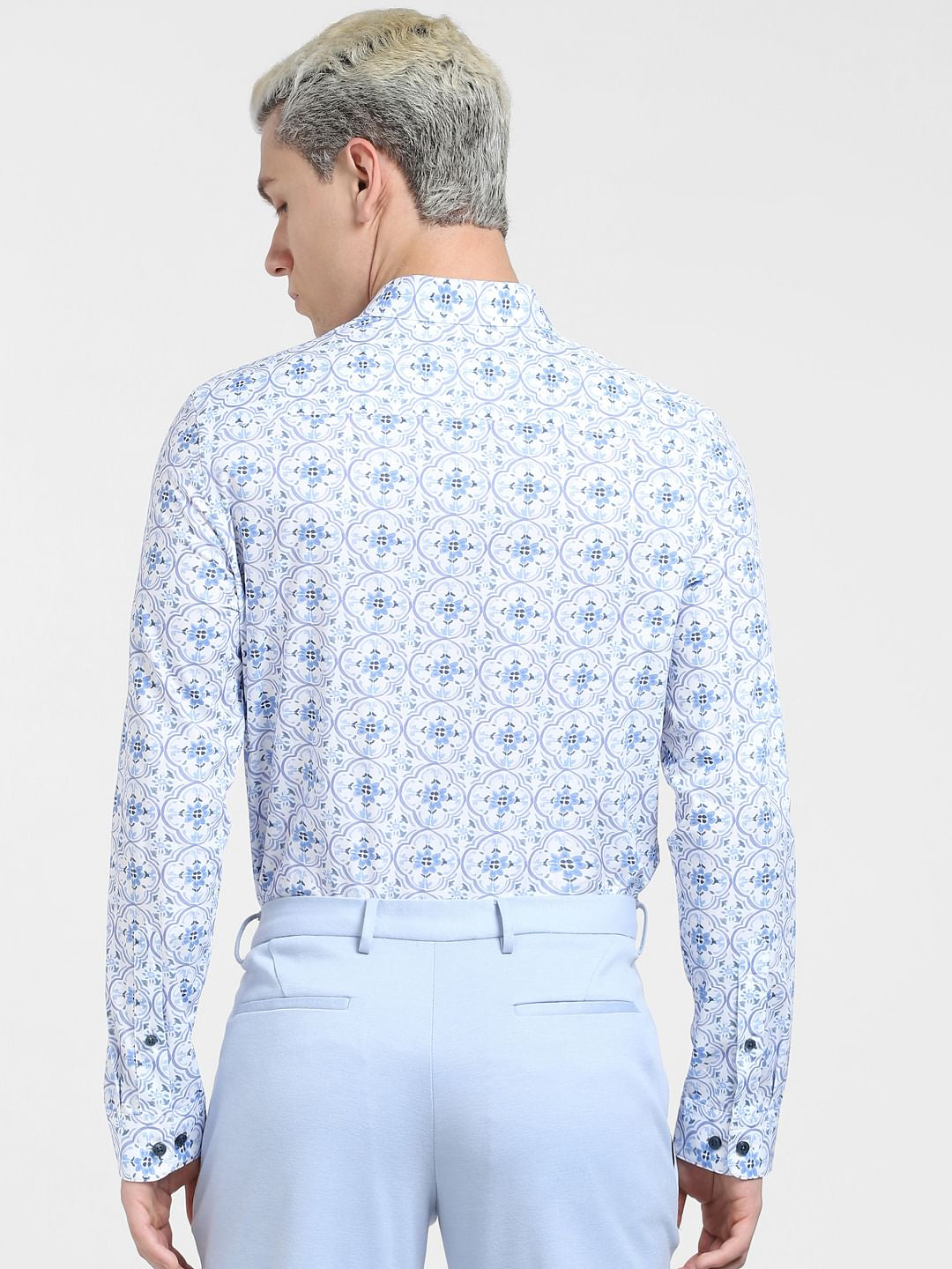 Blue Printed Full Sleeves Shirt