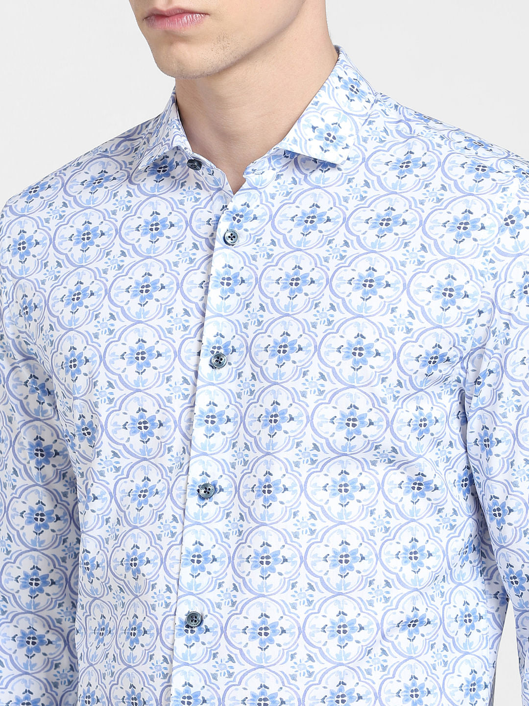 Blue Printed Full Sleeves Shirt