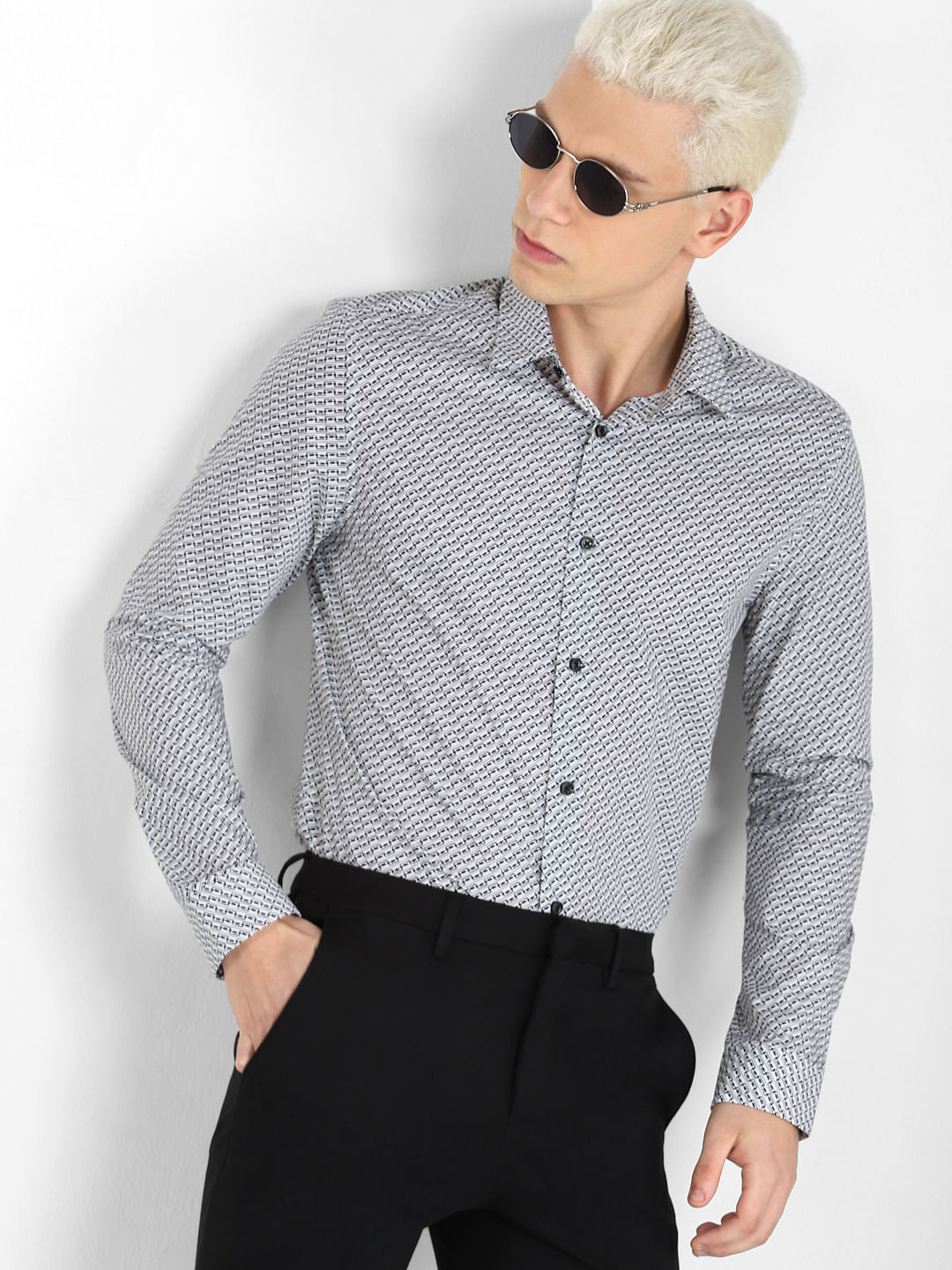 Grey Printed Full Sleeves Shirt