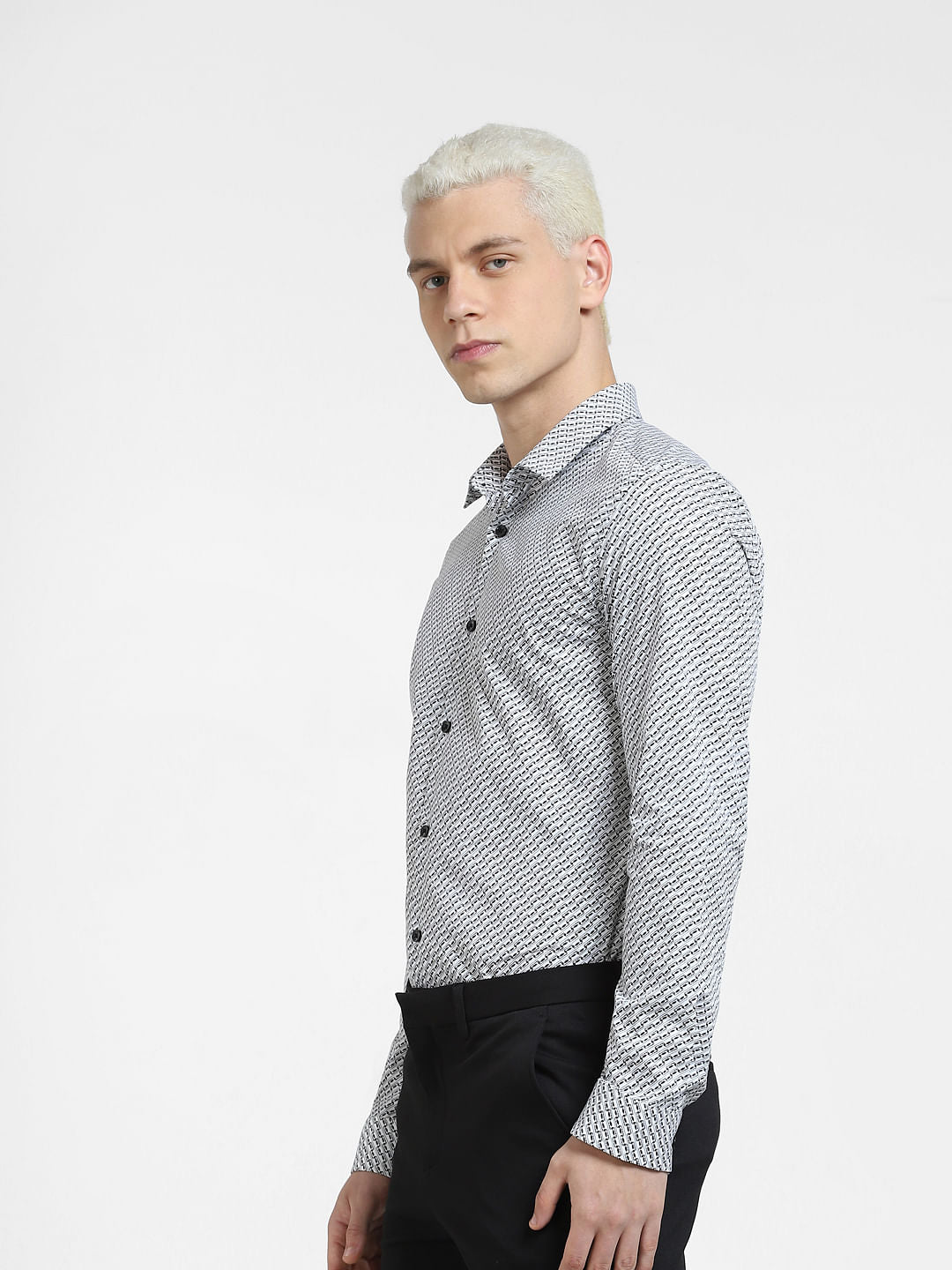 Grey Printed Full Sleeves Shirt