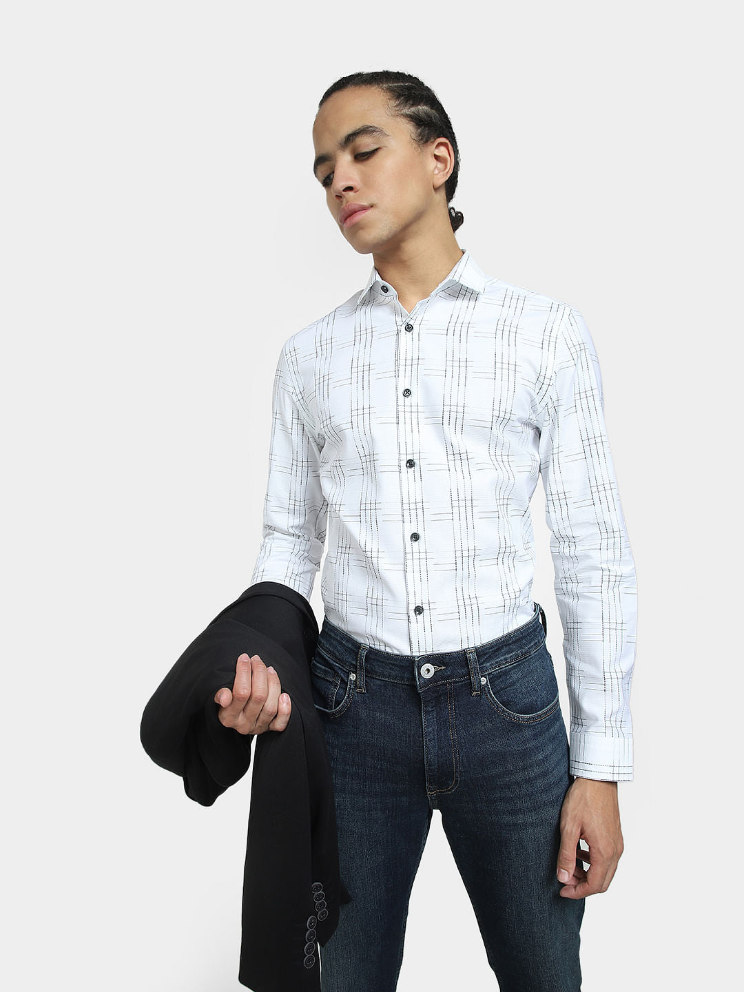 White Check Full Sleeves Shirt
