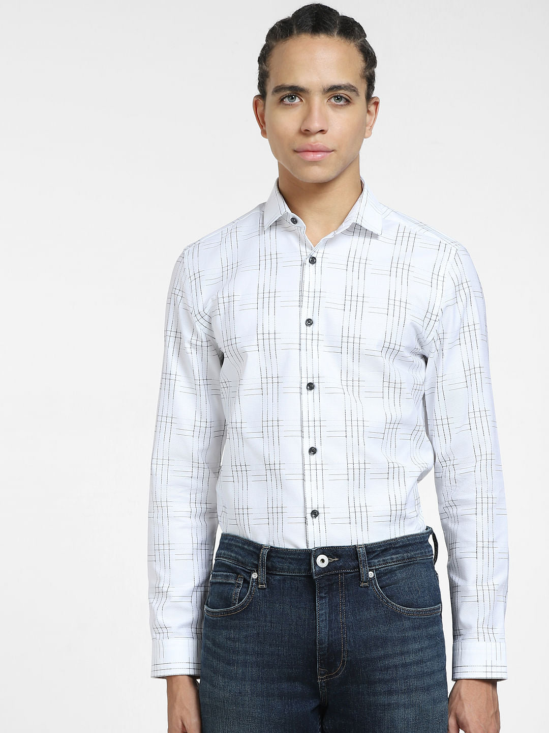 White Check Full Sleeves Shirt