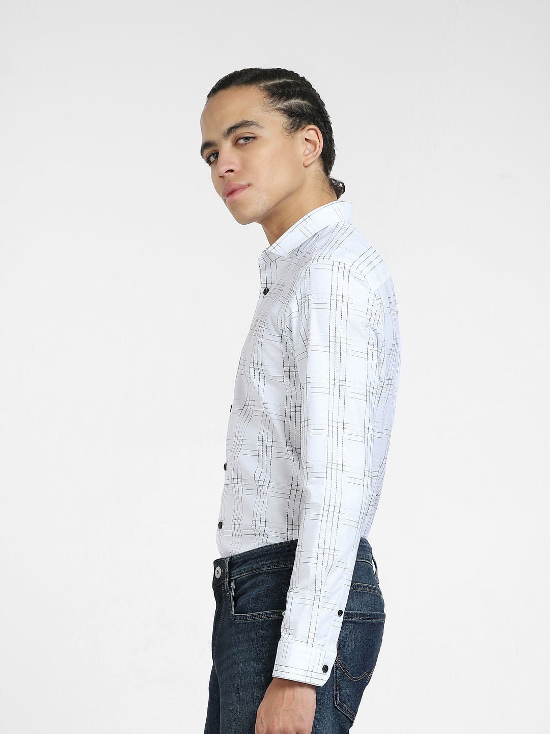 White Check Full Sleeves Shirt