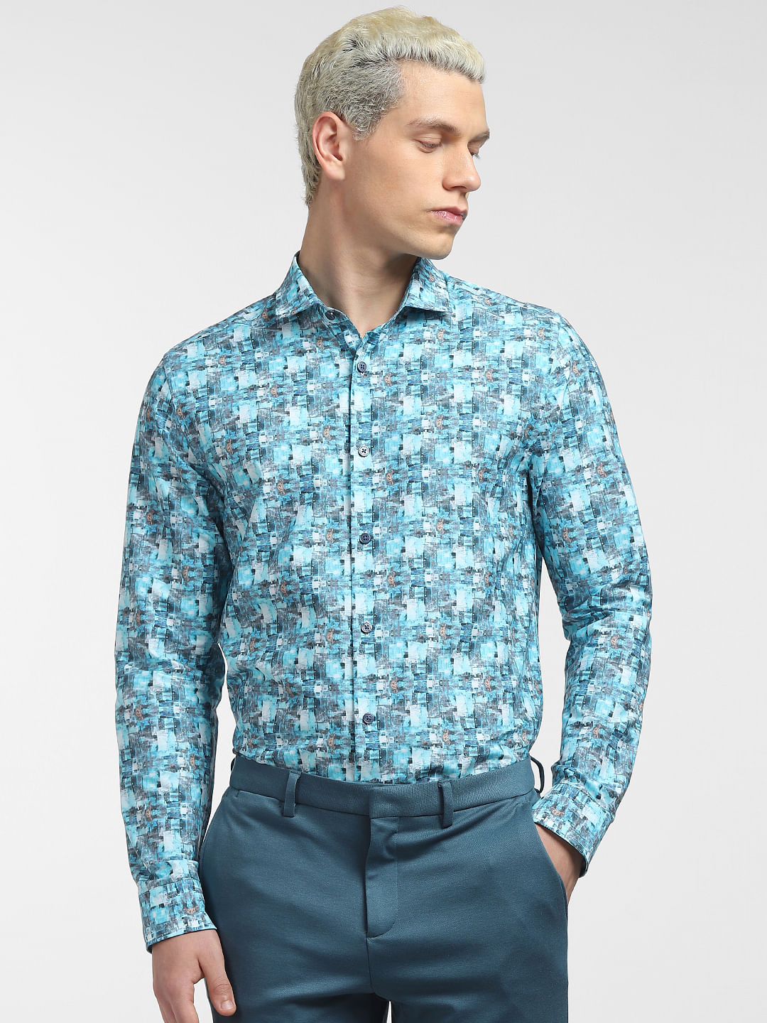 Blue Abstract Print Full Sleeves Shirt