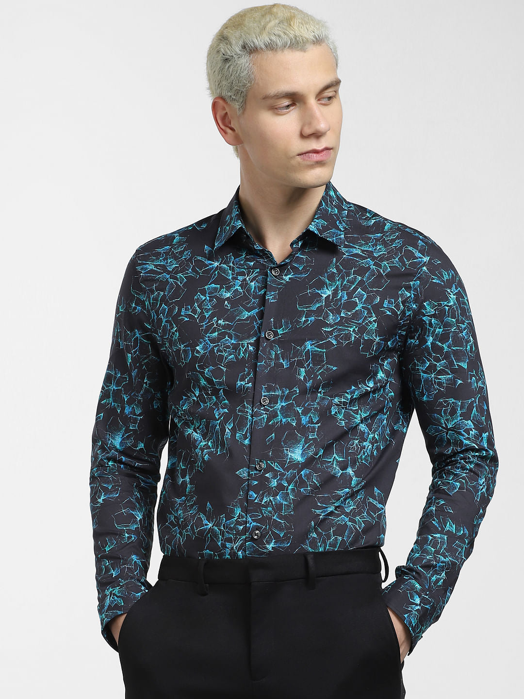 Blue Printed Full Sleeves Shirt