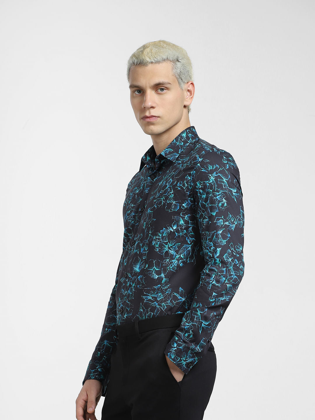 Blue Printed Full Sleeves Shirt