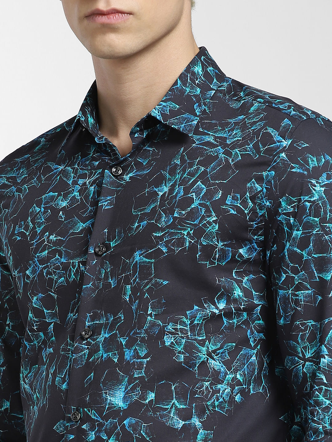 Blue Printed Full Sleeves Shirt