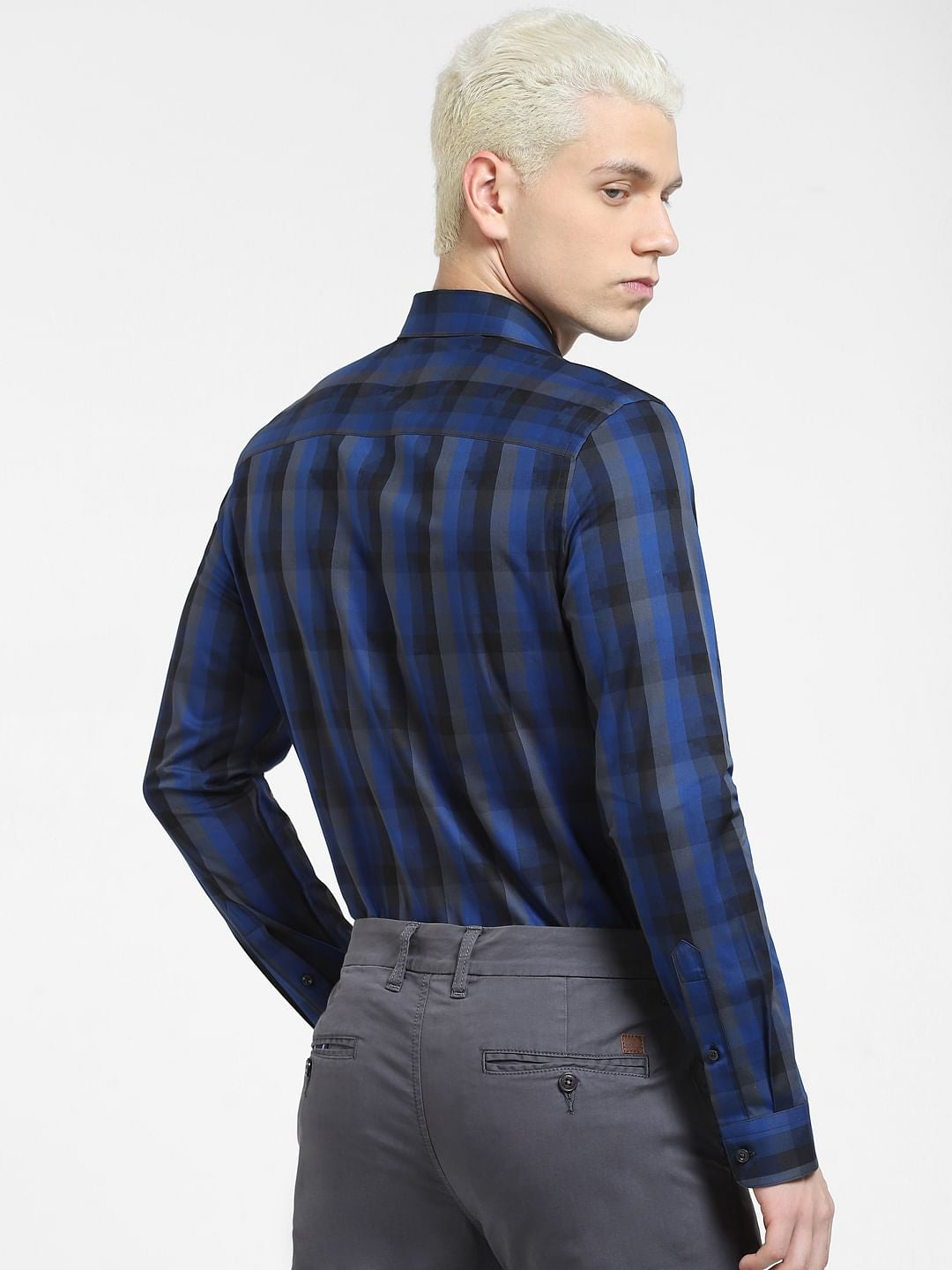 Dark Blue Check Full Sleeves Shirt