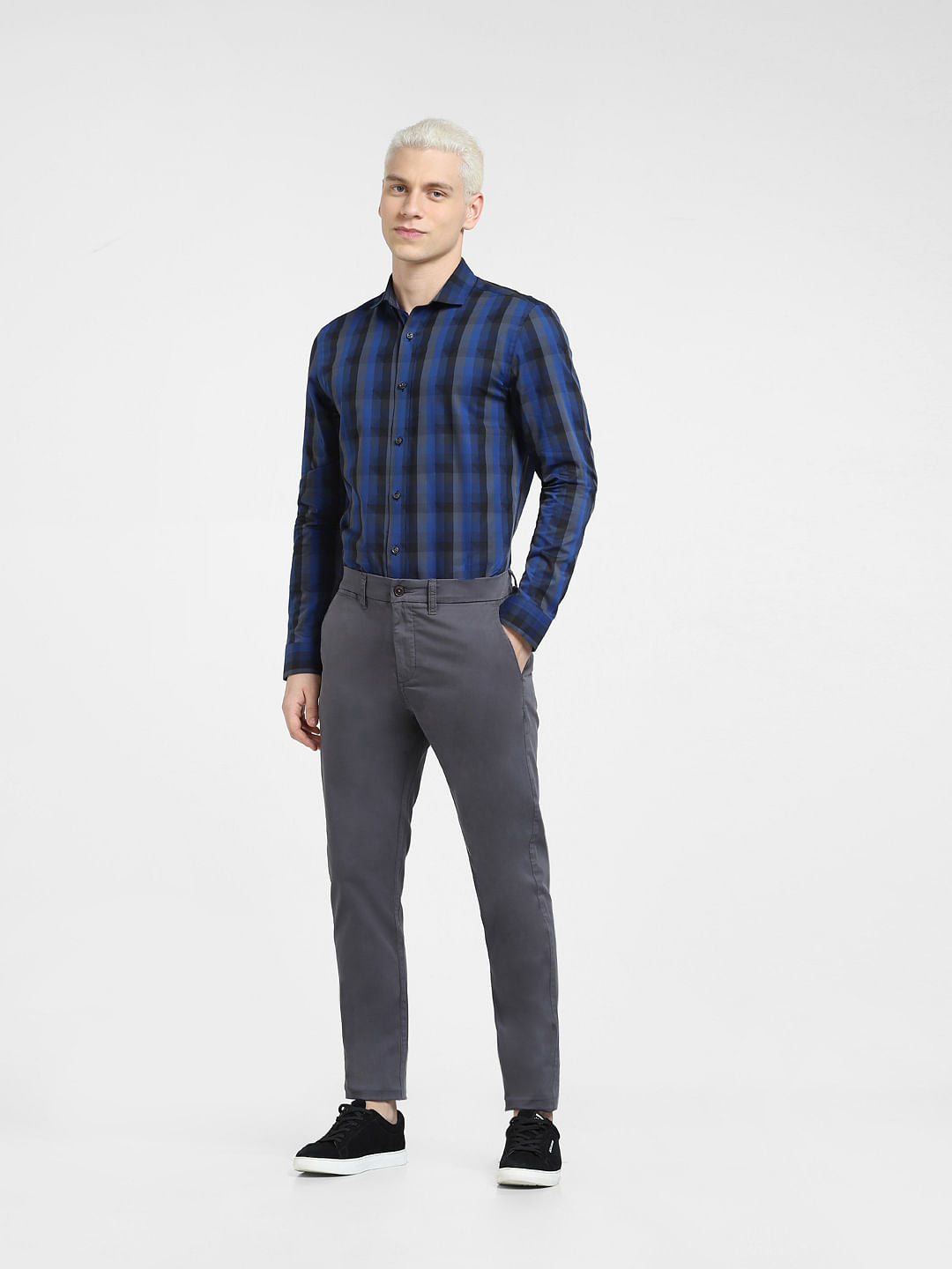 Dark Blue Check Full Sleeves Shirt
