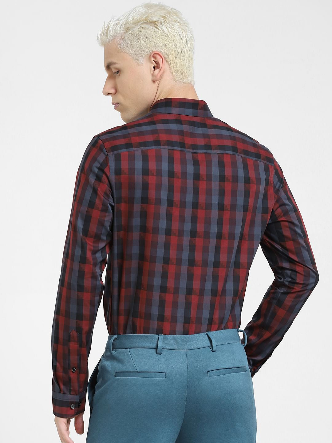 Dark Red Check Full Sleeves Shirt