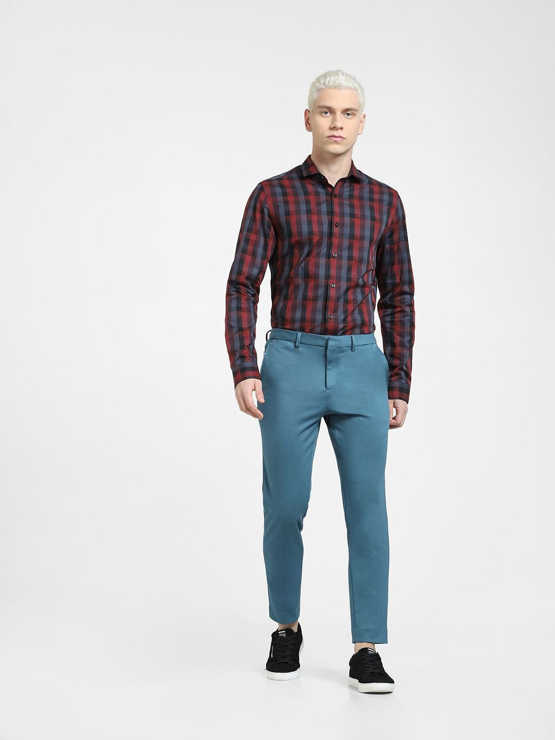 Dark Red Check Full Sleeves Shirt