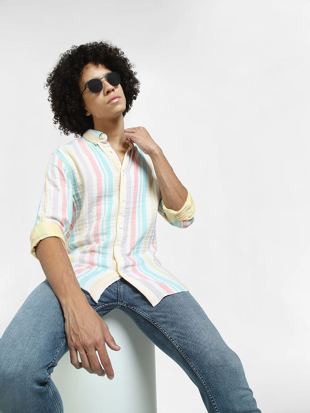 White Striped Full Sleeves Shirt - S