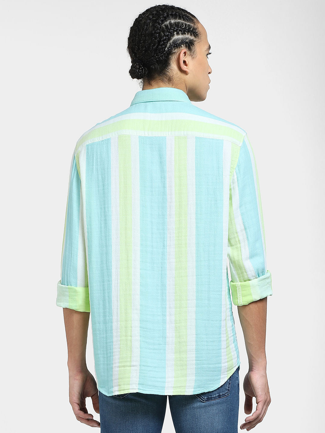 Sky Blue Striped Full Sleeves Shirt