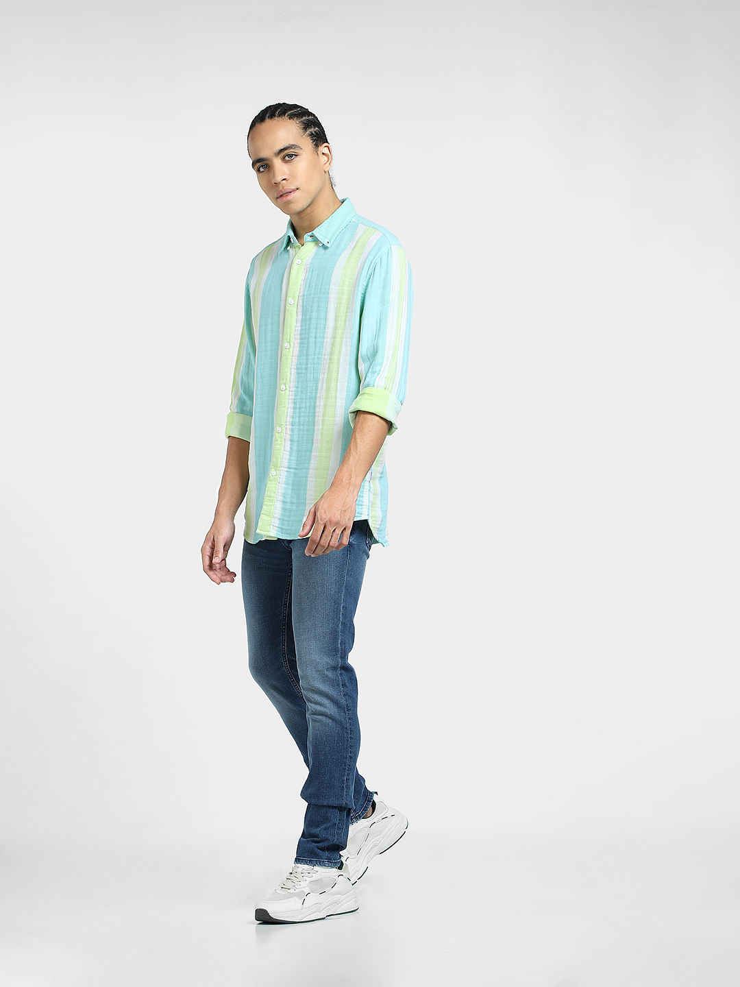 Sky Blue Striped Full Sleeves Shirt