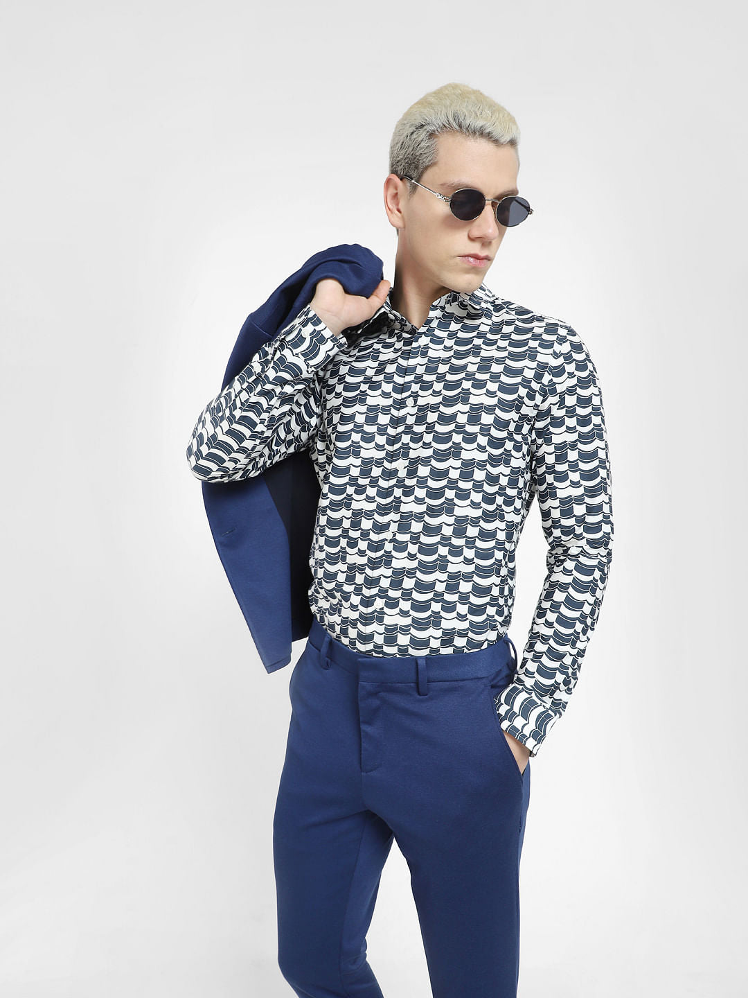 Blue Abstract Print Full Sleeves Shirt