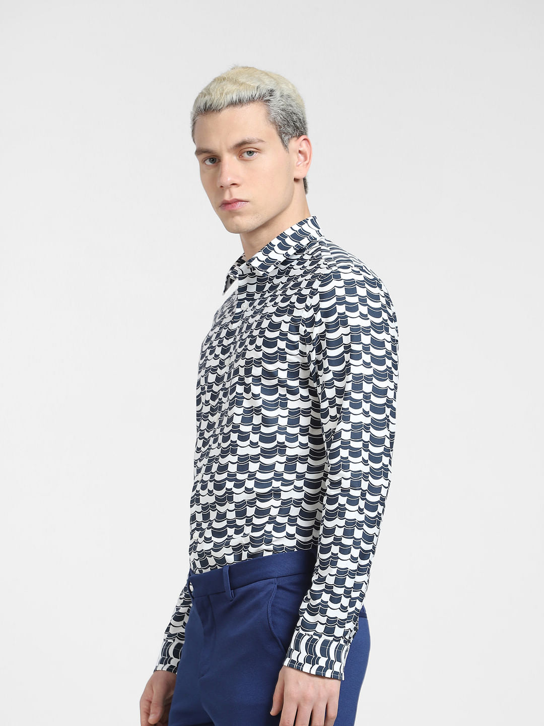 Blue Abstract Print Full Sleeves Shirt