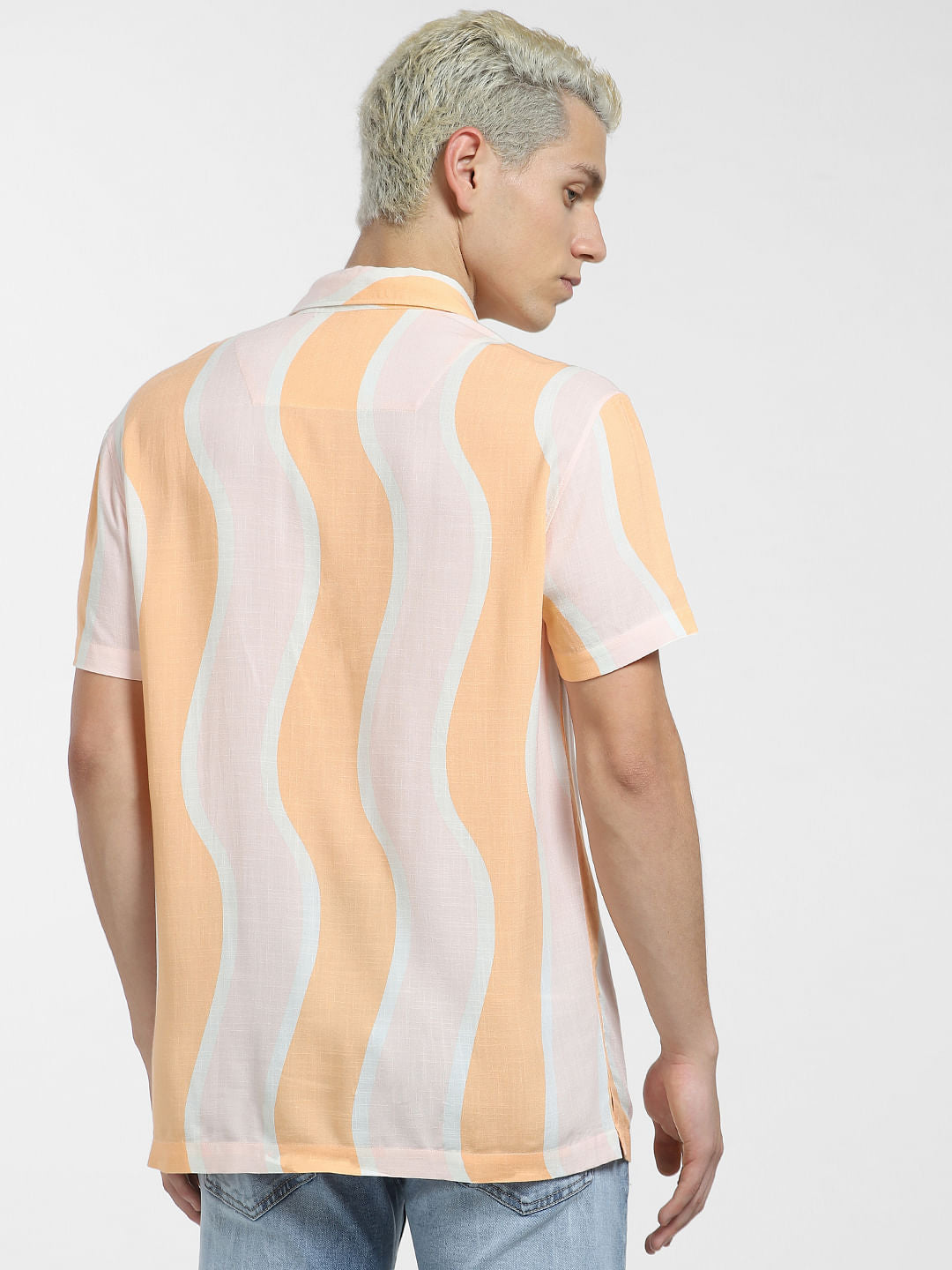 Orange Printed Short Sleeves Shirt