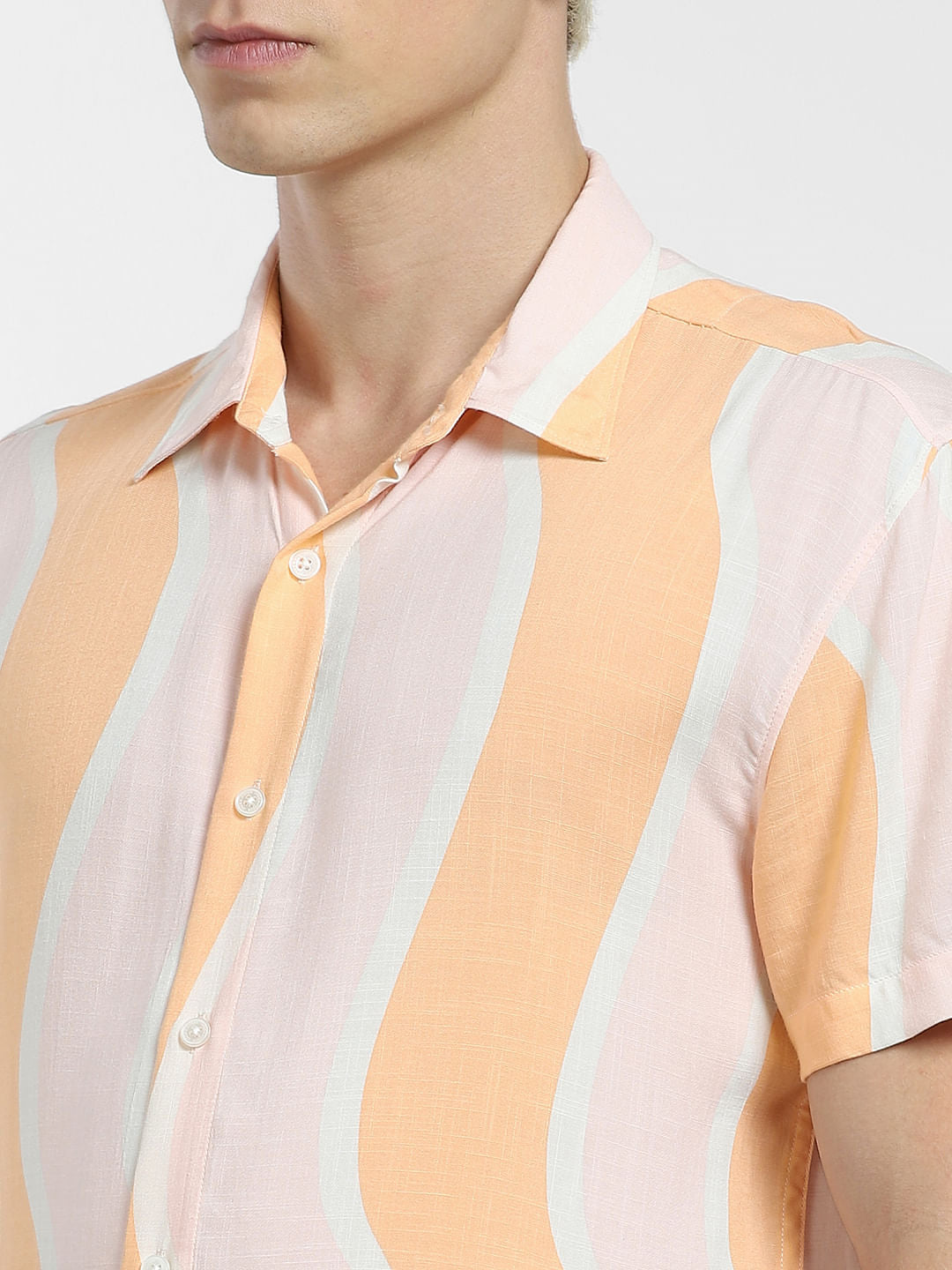 Orange Printed Short Sleeves Shirt