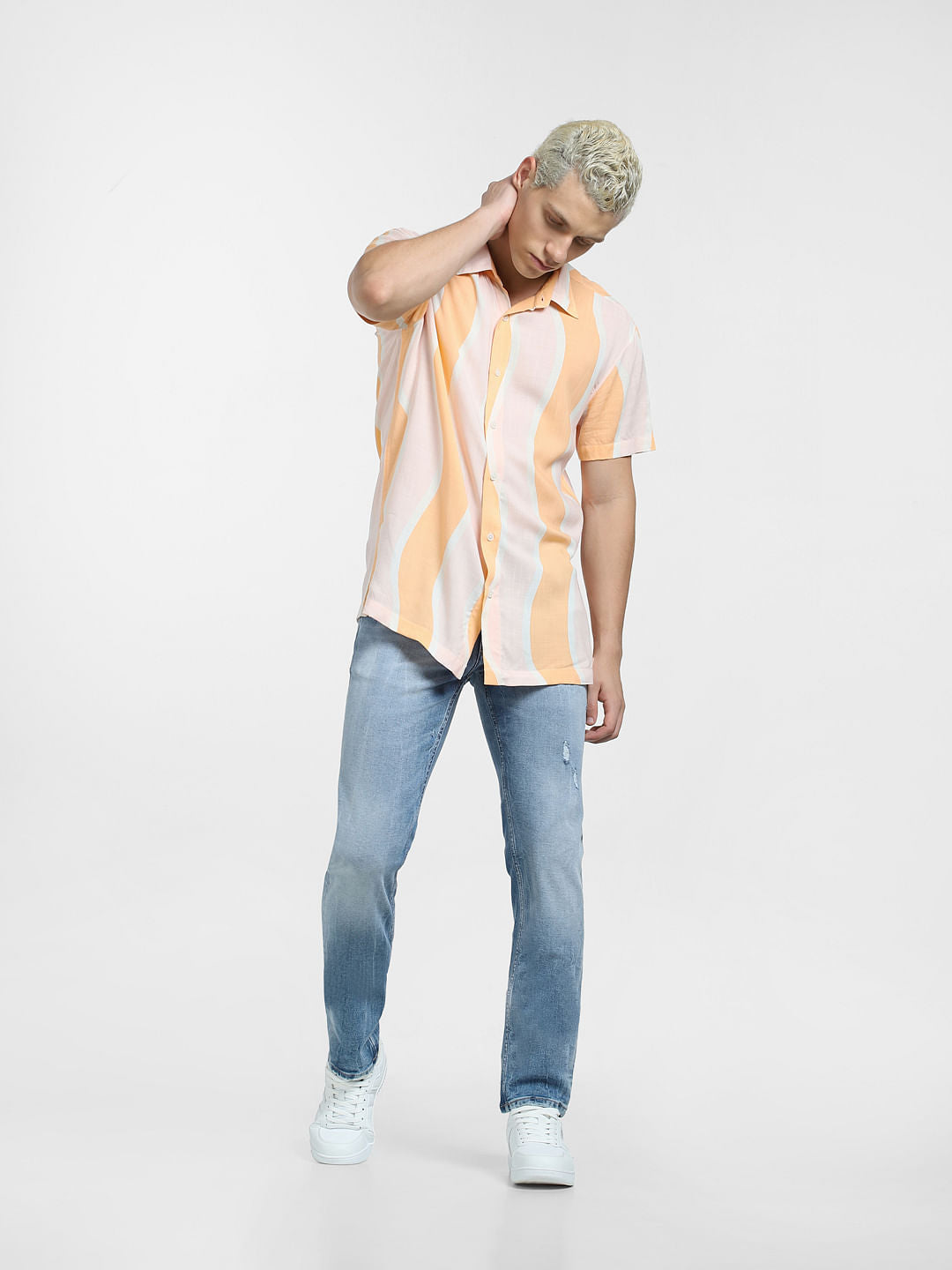 Orange Printed Short Sleeves Shirt