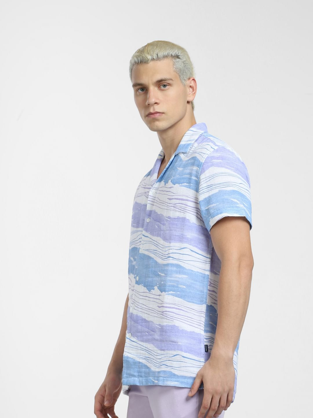 Light Blue Printed Short Sleeves Shirt