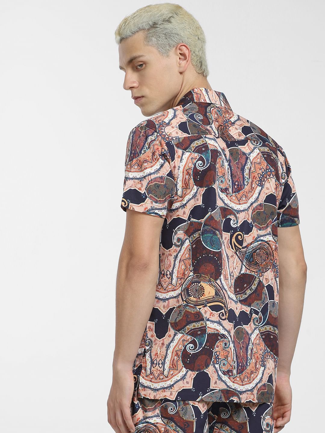 Brown Printed Short Sleeves Shirt