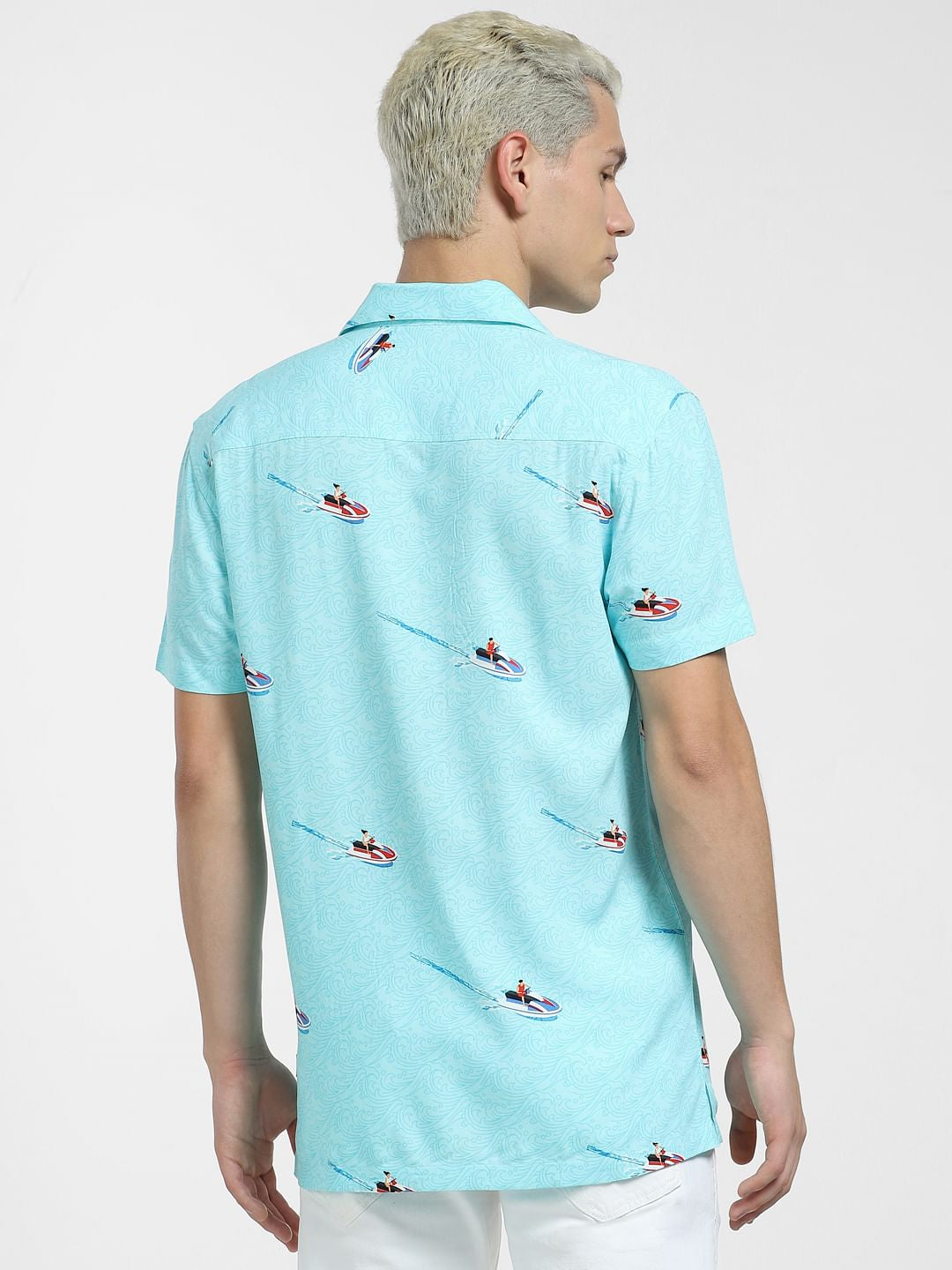 Blue Printed Short Sleeves Shirt