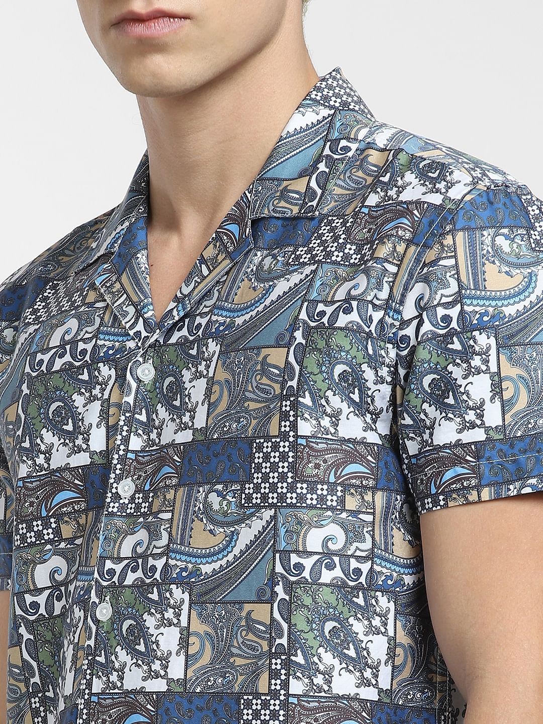Blue Printed Short Sleeves Shirt