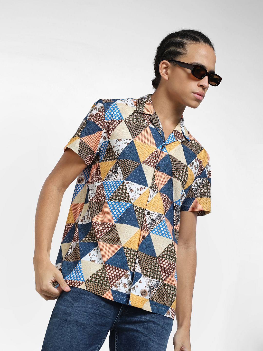 Yellow Printed Short Sleeves Shirt - S