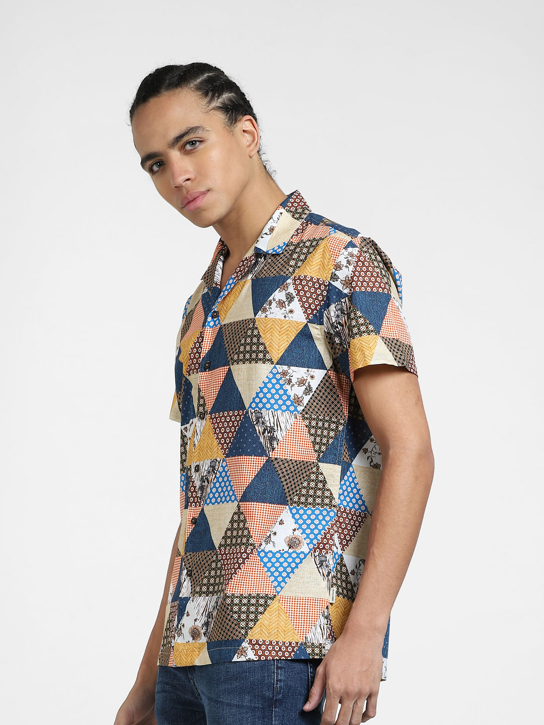 Yellow Printed Short Sleeves Shirt