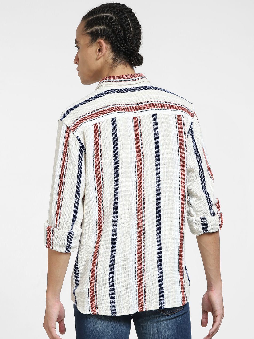 Beige Striped Full Sleeves Shirt
