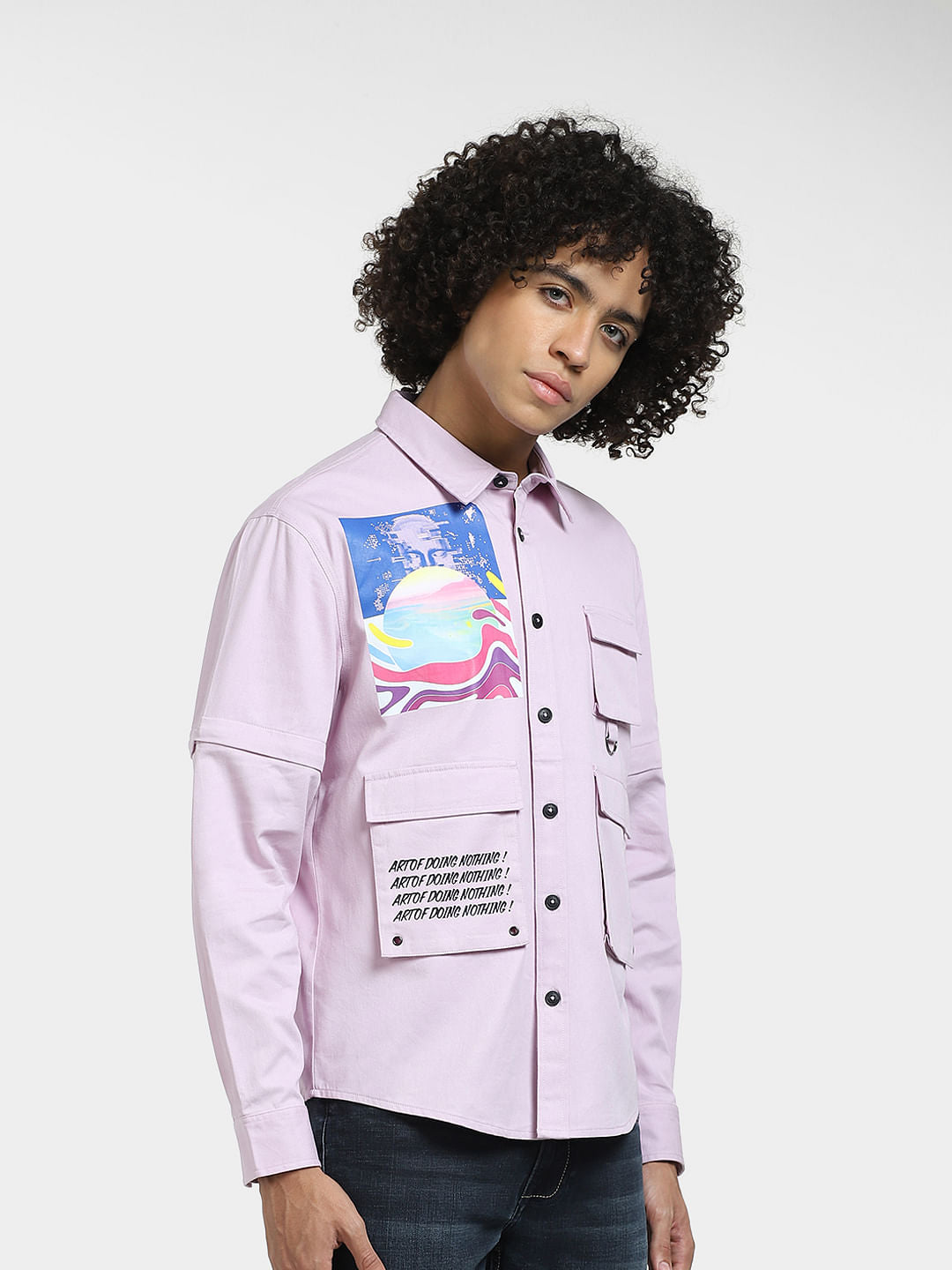 METAVERSE Purple Printed Oversized Shirt