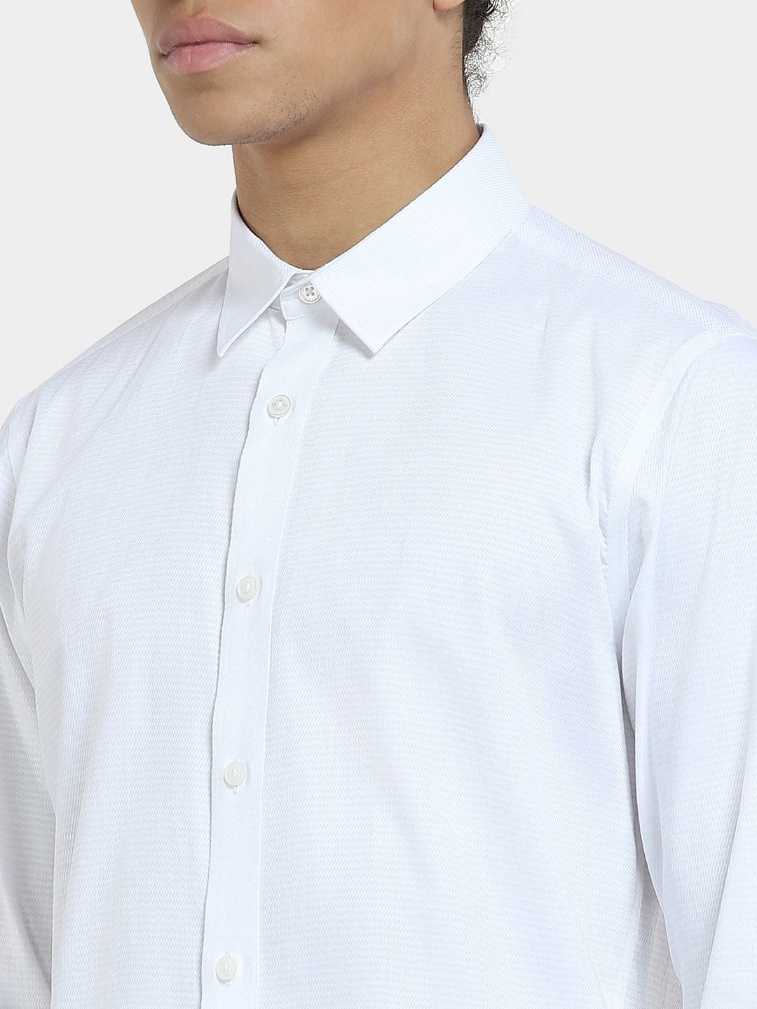 White Self-Print Full Sleeves Shirt