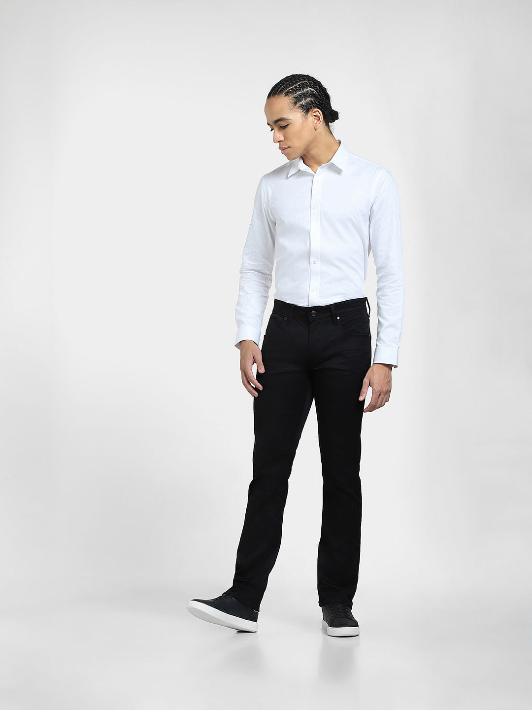 White Self-Print Full Sleeves Shirt