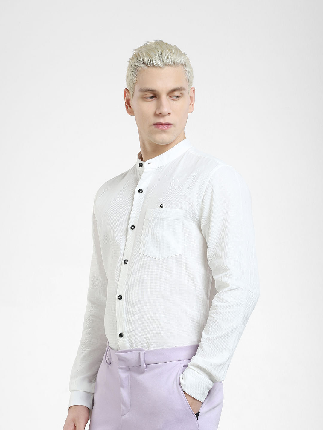 White Band Collar Full Sleeves Shirt