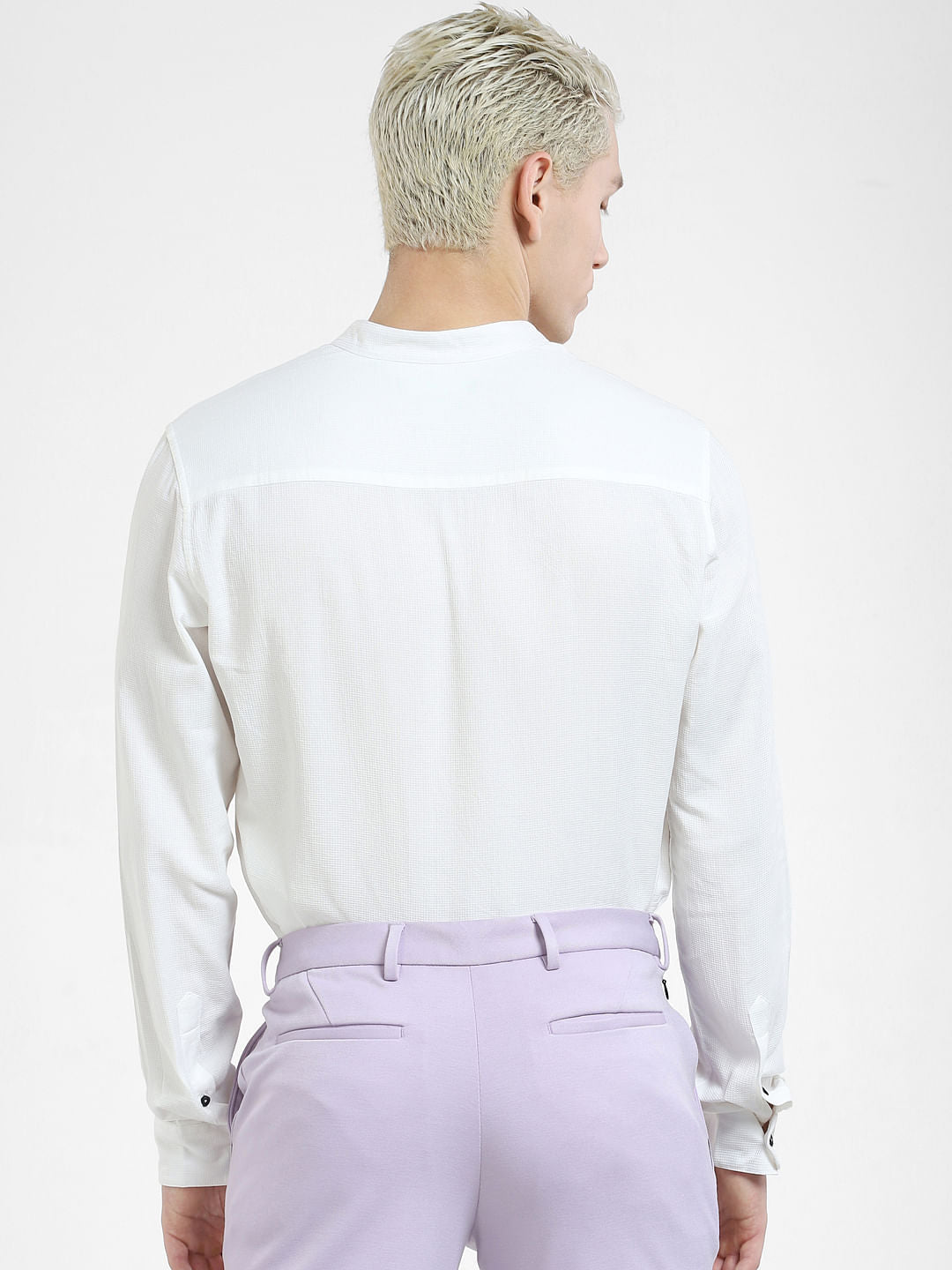 White Band Collar Full Sleeves Shirt
