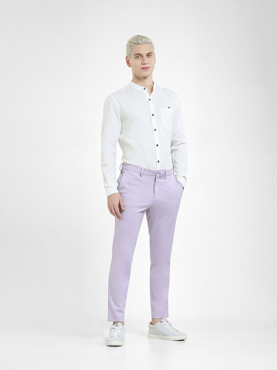 White Band Collar Full Sleeves Shirt