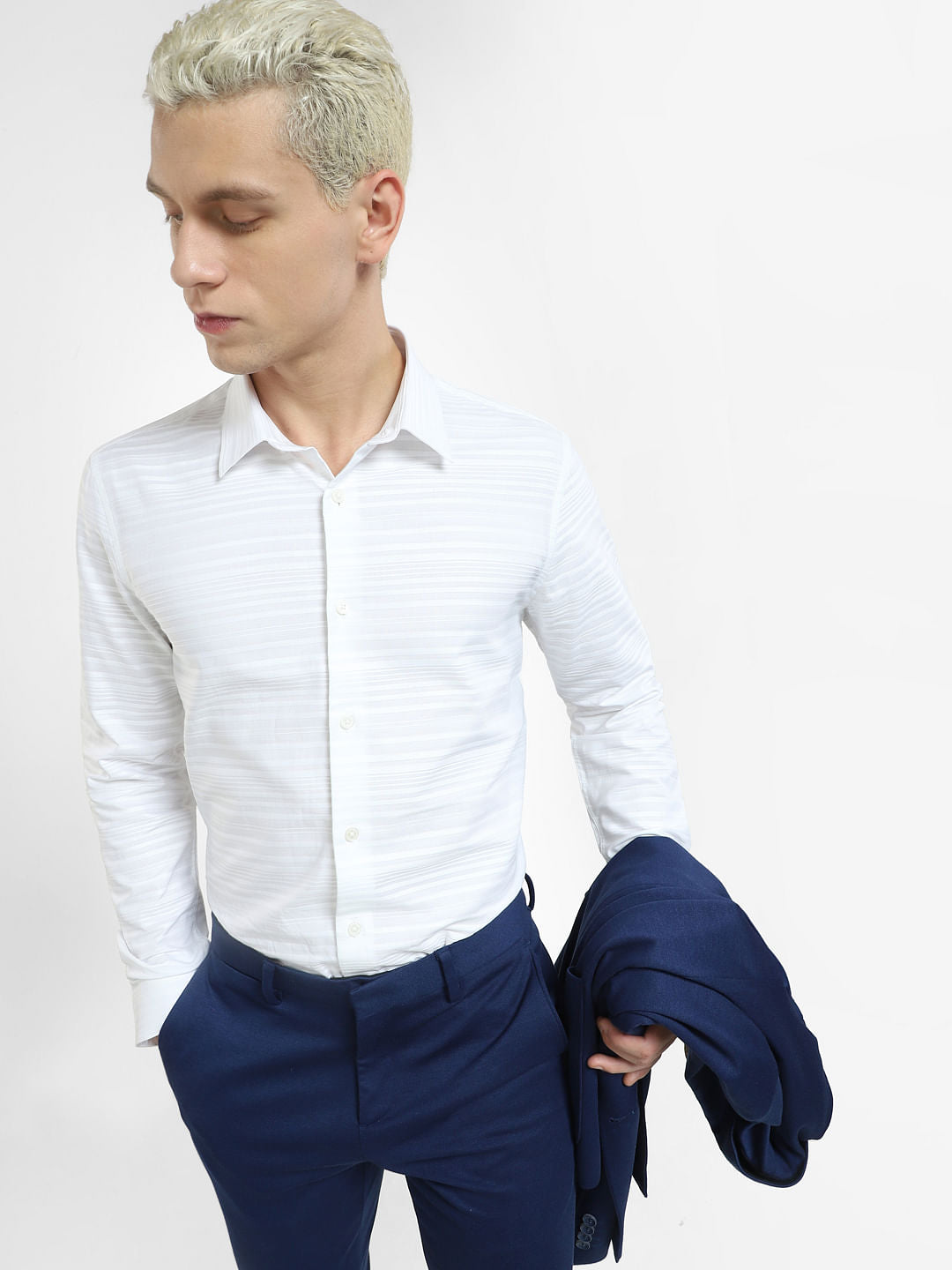 White Striped Full Sleeves Shirt - S