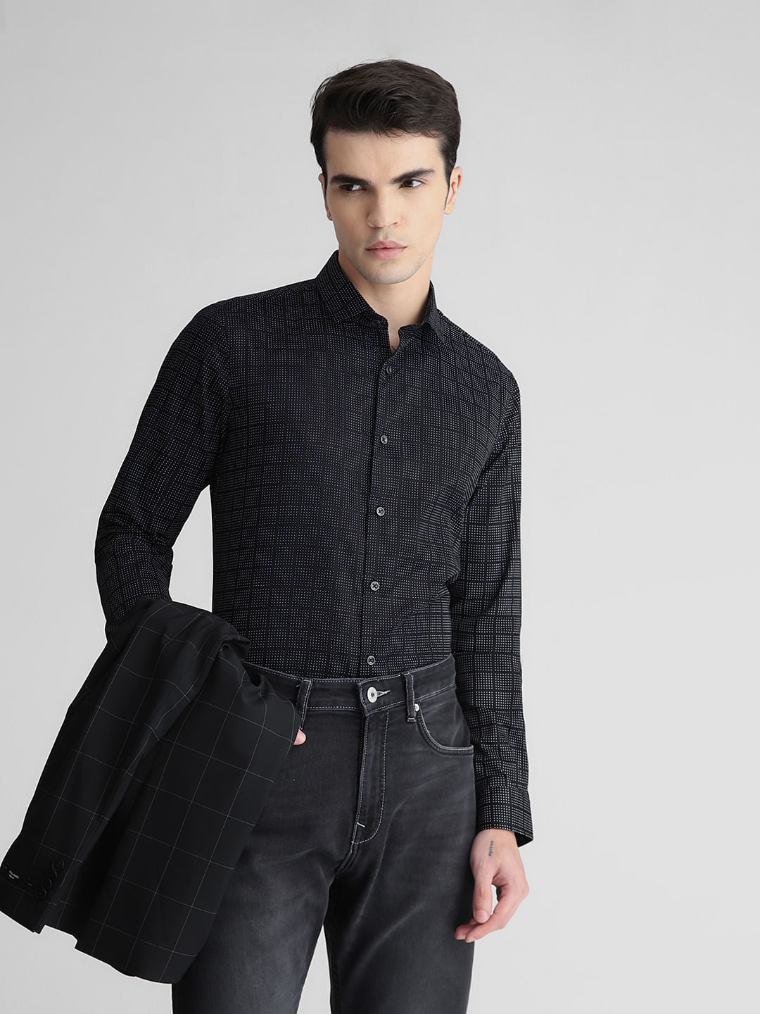 Black Check Full Sleeves Shirt - S