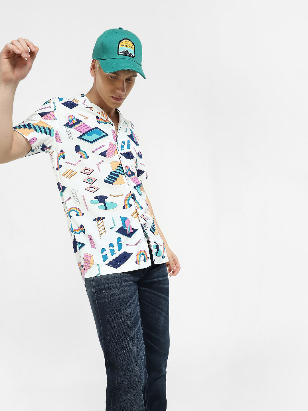 METAVERSE White Printed Short Sleeves Shirt - S