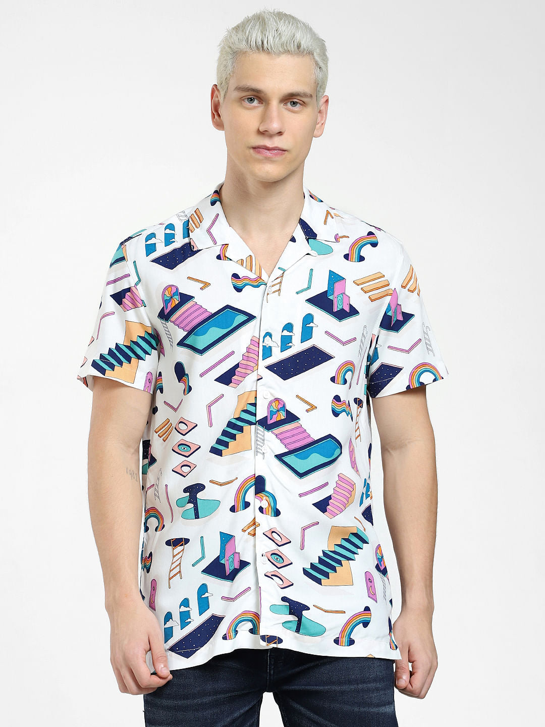 METAVERSE White Printed Short Sleeves Shirt